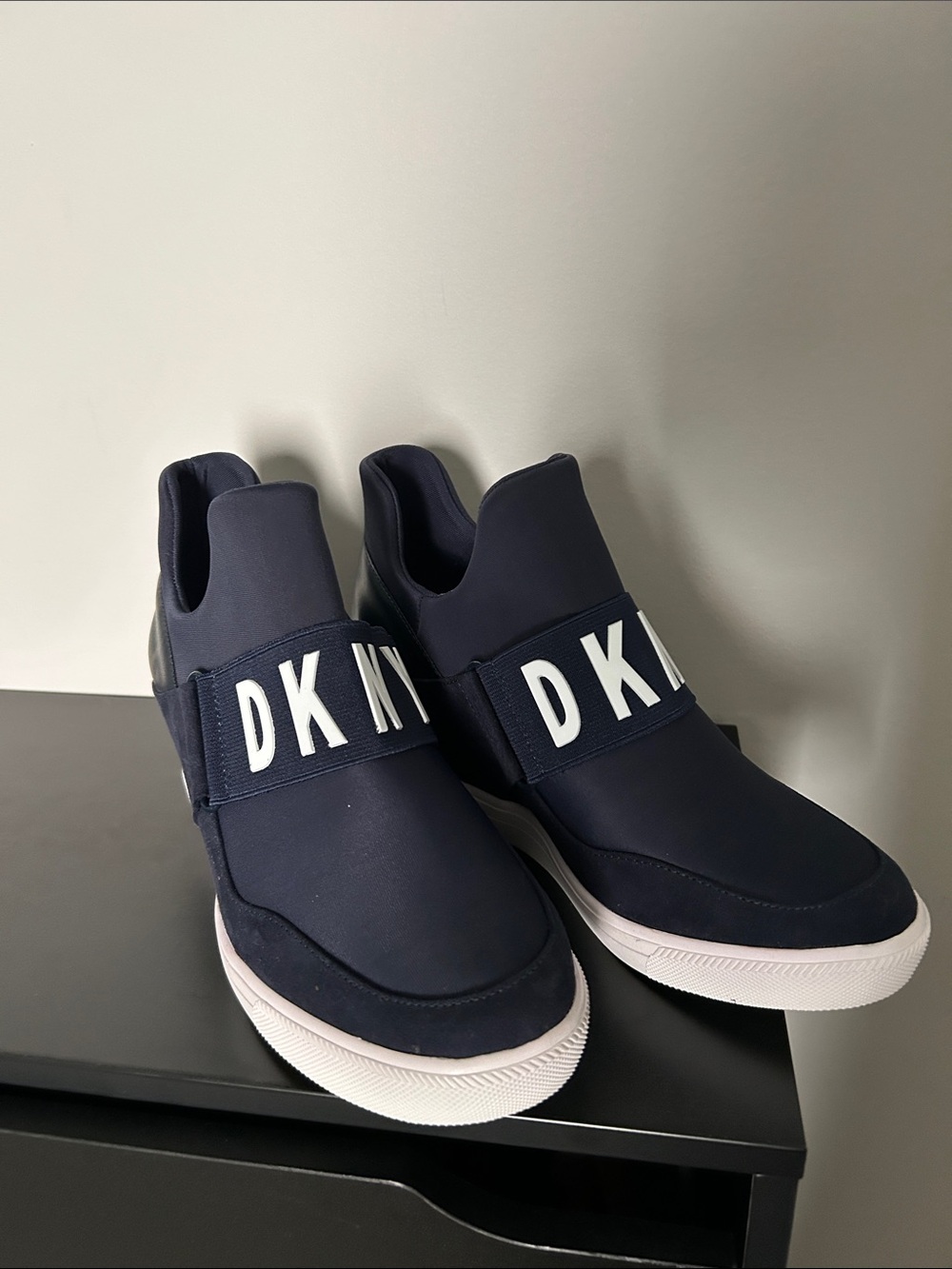DKNY Navy Slip-On Sneakers with White Logo Strap